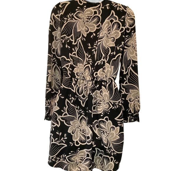 AKIRA CHICAGO BLACK LABEL BLACK FLORAL PRINT FAUX WRAP MINI DRESS S - Picture 3 of 9